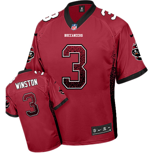 Men's Elite Jameis Winston Nike Jersey Red - #3 Drift Fashion NFL Tampa Bay Buccaneers